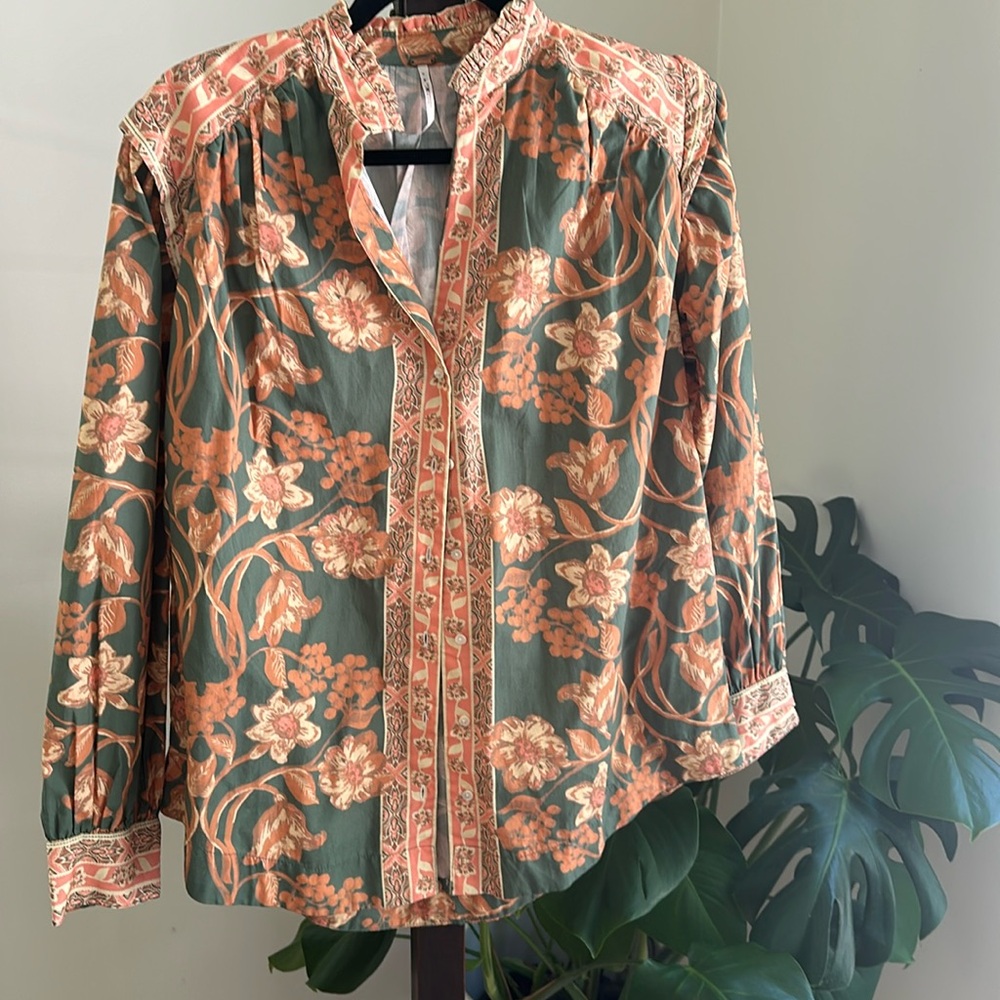 Free People Floral Gardens Oversized Button Up Top
